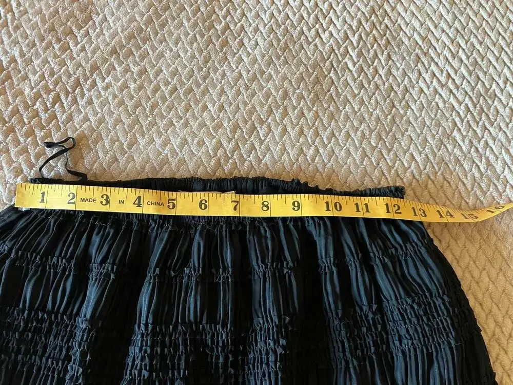 VRG GRL Mia Top & Midi Skirt, Shirred Plisse Elastic Waist Black Size 8 Lined